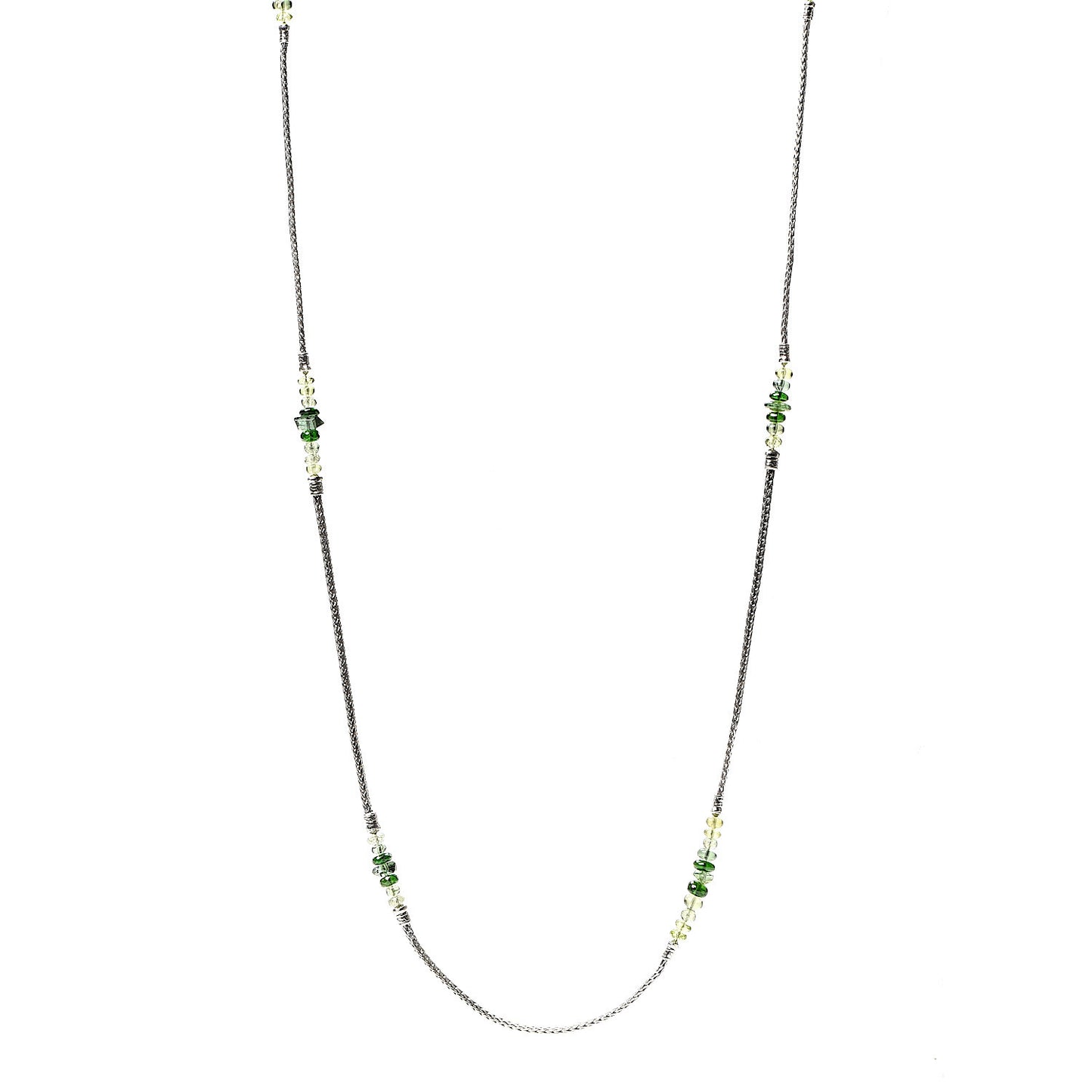 Sterling Silver Apatite Tourmaline Diopside Classic Chain Station Necklace Green