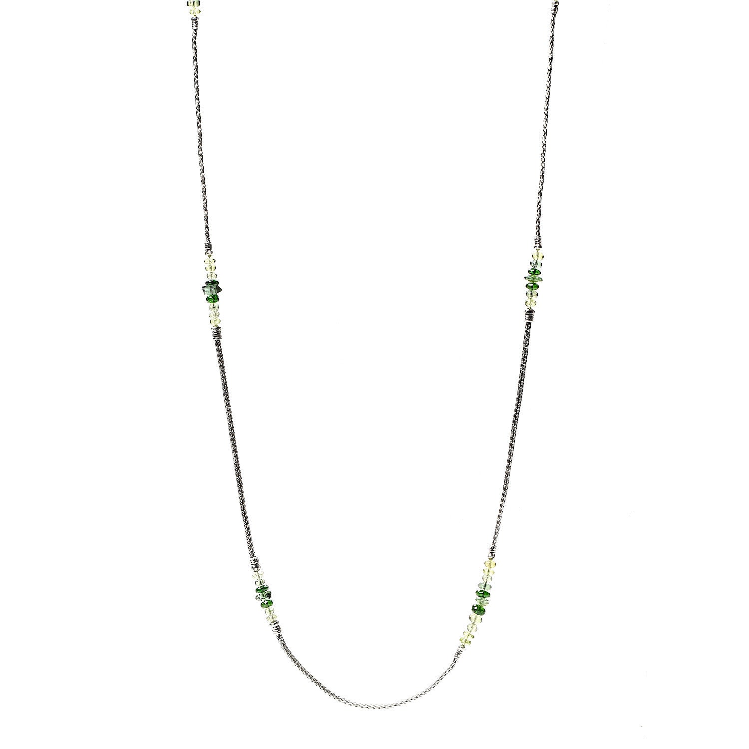 John Hardy Sterling Silver Apatite Tourmaline Diopside Classic Chain Station Necklace Green 1 of 3