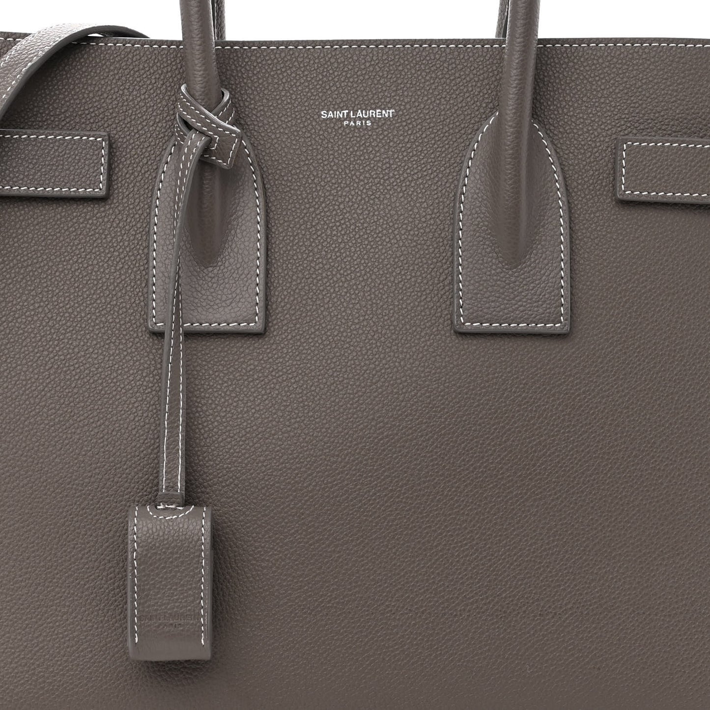 Grained Calfskin Topstitch Small Sac De Jour Grey