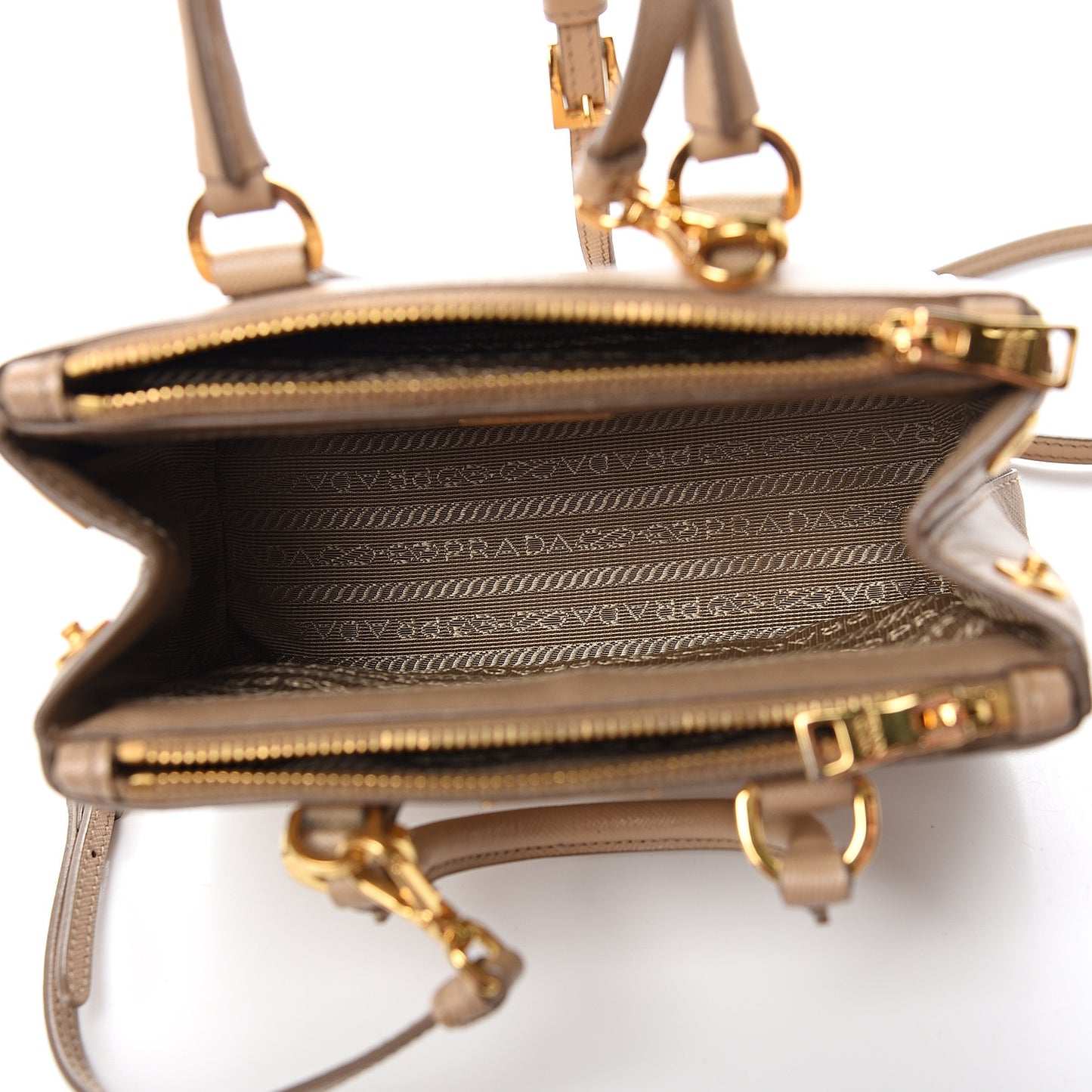 Saffiano Lux Micro Galleria Double Zip Tote Sabbia