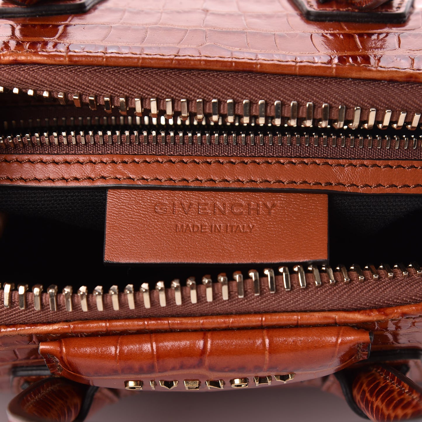 Calfskin Crocodile Embossed Mini Antigona Cognac