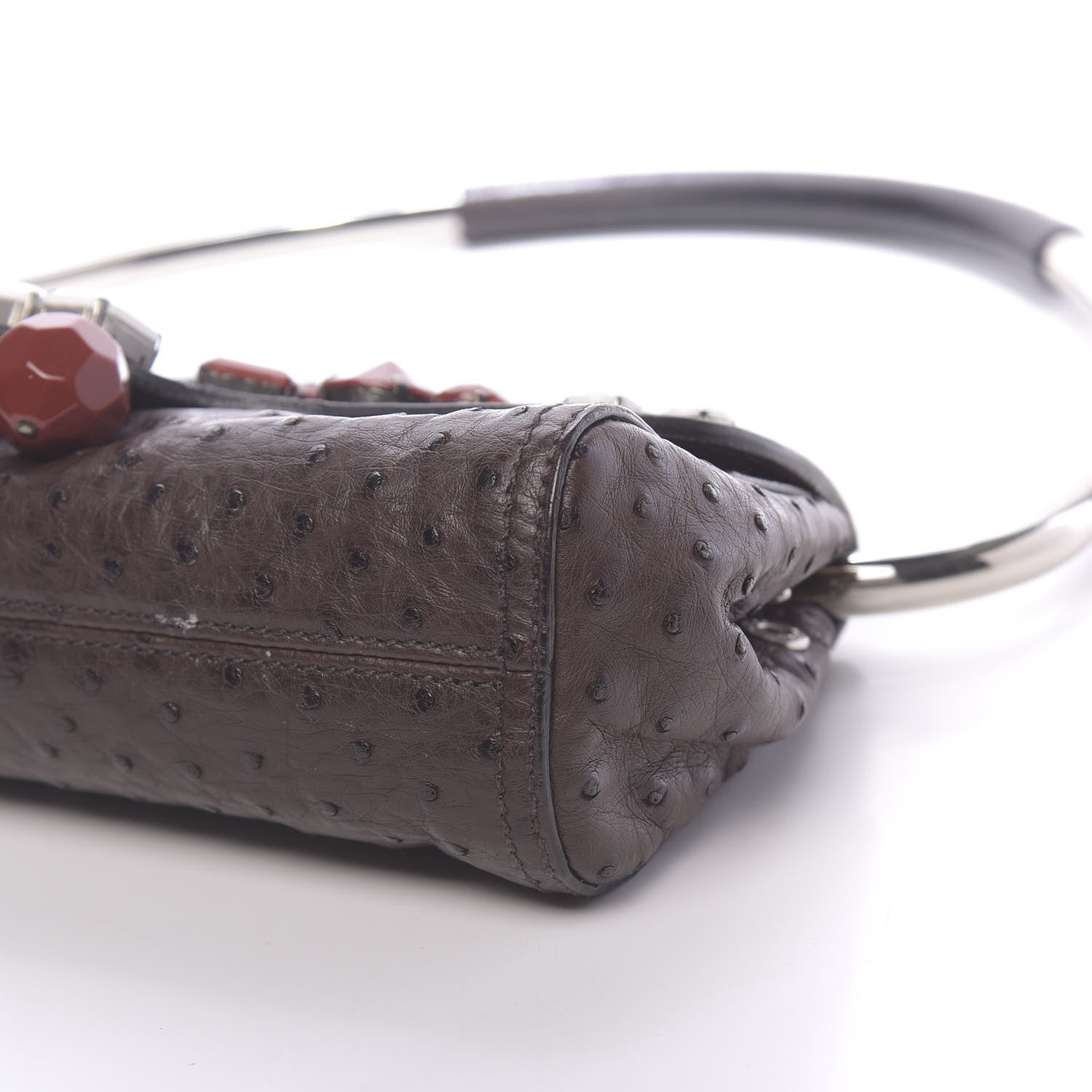 Prada Ostrich Beaded Bag Brown 8 of 10