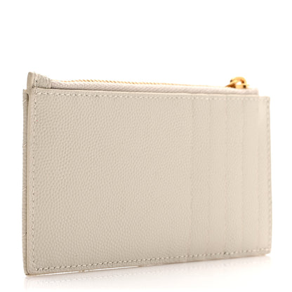 Saint Laurent Grain De Poudre Matelasse Chevron Monogram Fragments Zippered Card Case Crema Soft 3 of 7