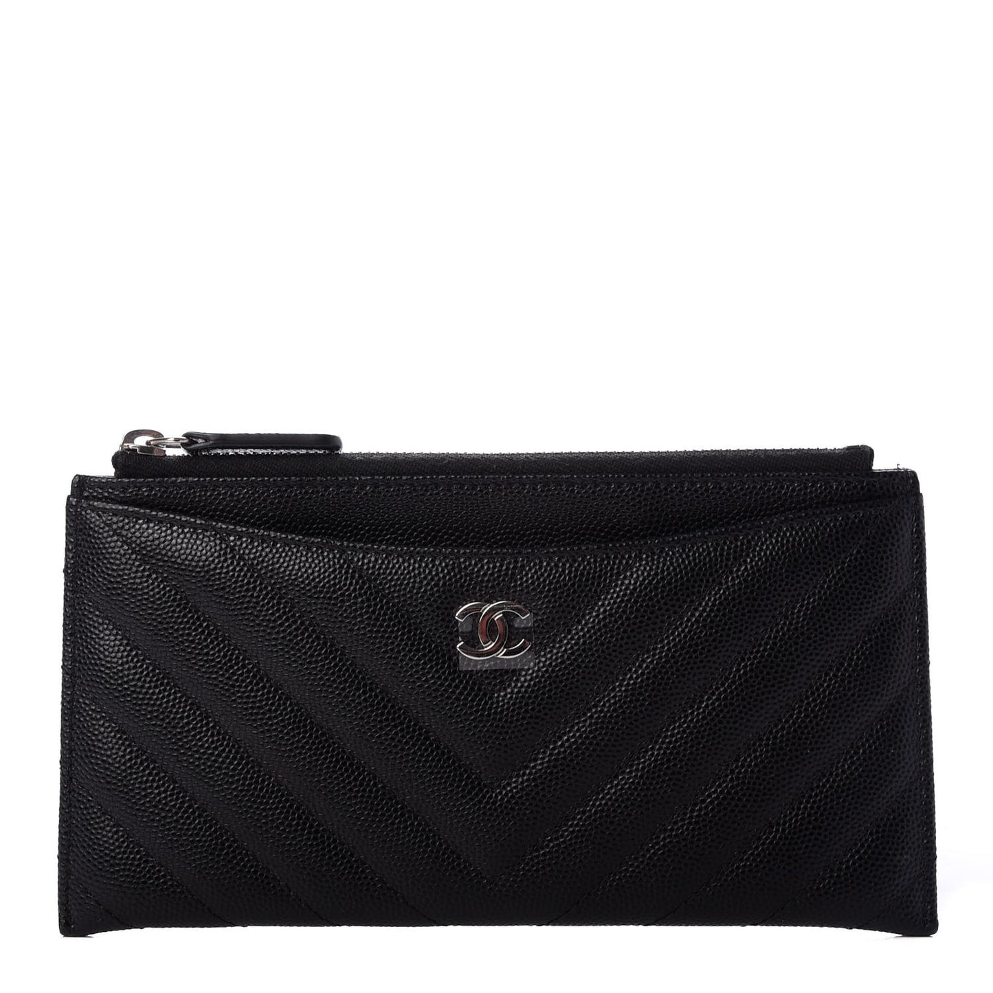 Caviar Chevron Quilted Zip Pouch Black