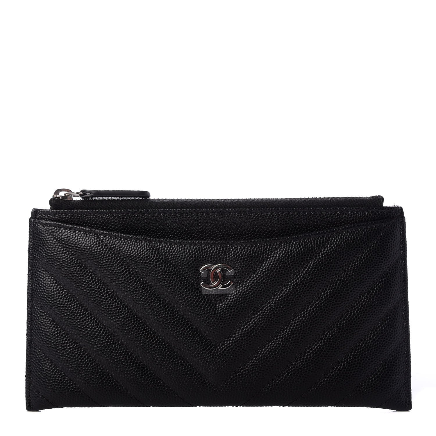Chanel Caviar Chevron Quilted Zip Pouch Black 1 of 7