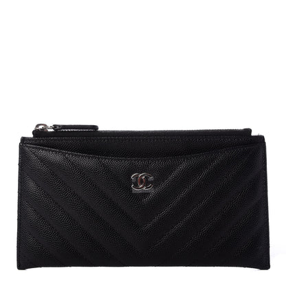 Chanel Caviar Chevron Quilted Zip Pouch Black 1 of 7
