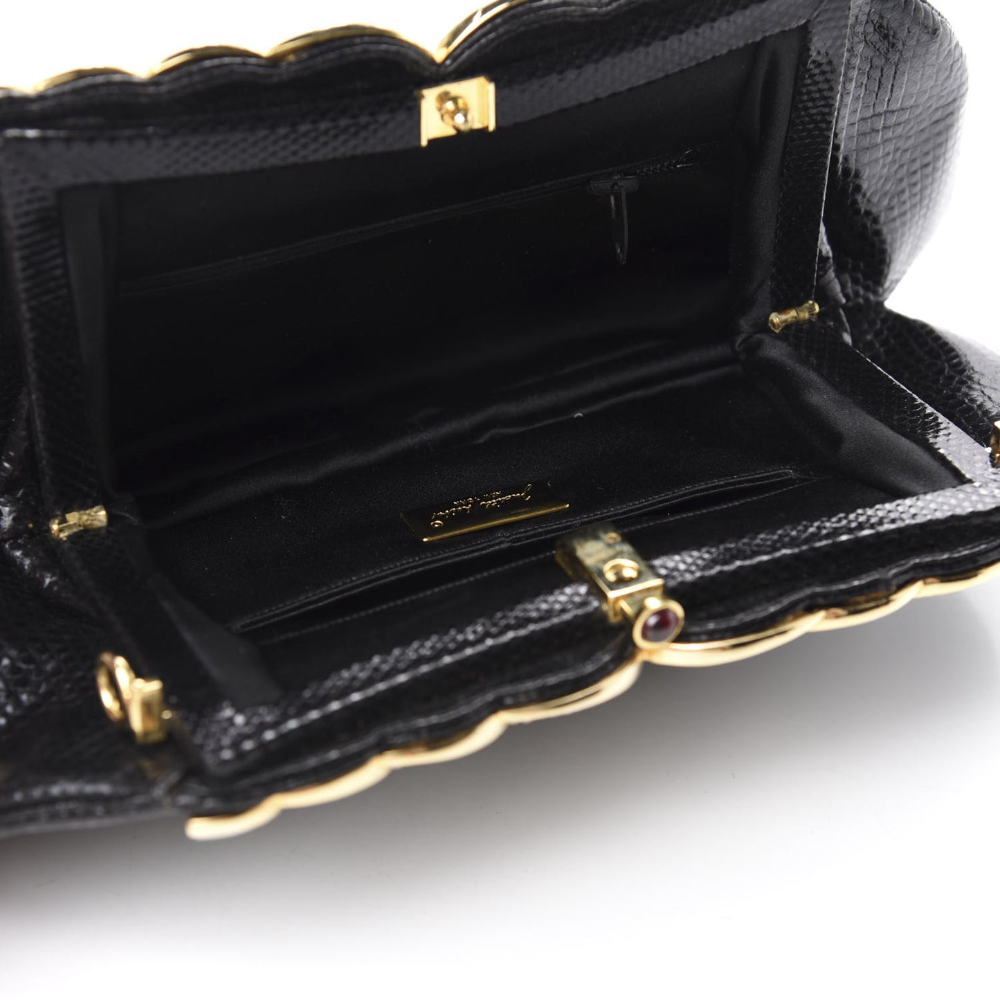 Snakeskin Pleated Crystal Evening Bag Black