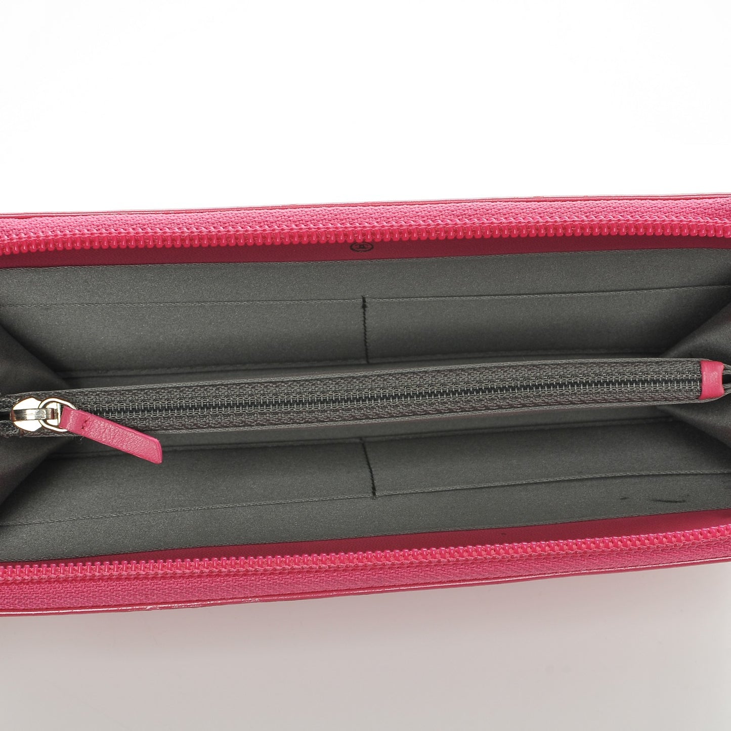Patent Calfskin Lucky Symbols Zip Around Wallet Fuchsia