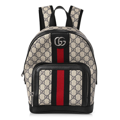 Gucci GG Supreme Monogram Textured Dollar Calfskin Web Small Ophidia Day Backpack Beige Blue Black 1 of 8