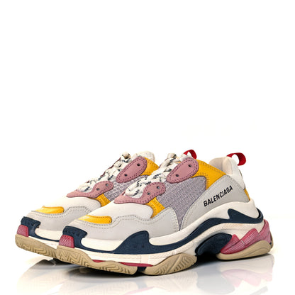 Balenciaga Mesh Nubuck Womens Triple S Sneakers 37 White Gris Jaune Rose 3 of 7