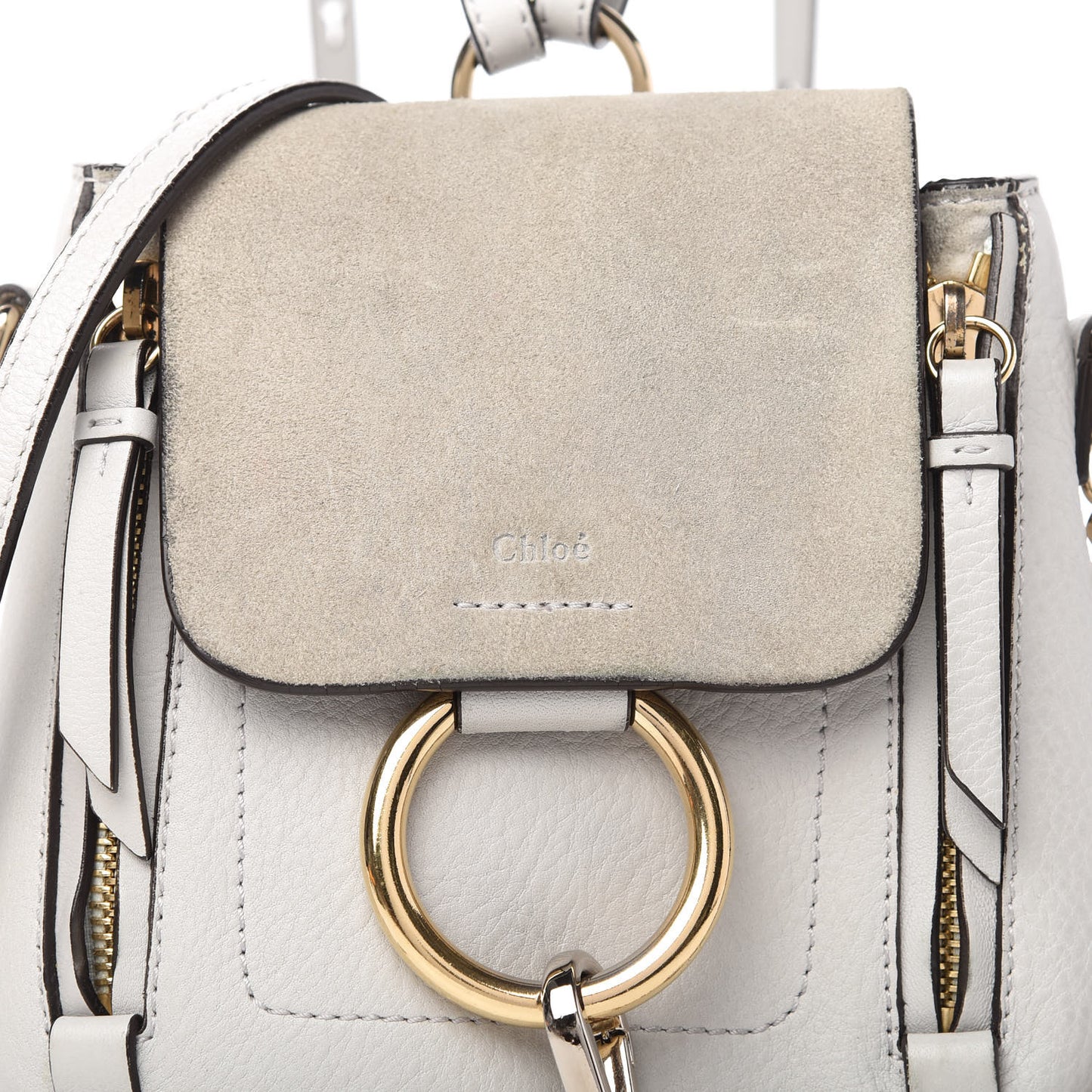 Suede Calfskin Mini Faye Backpack Airy Grey