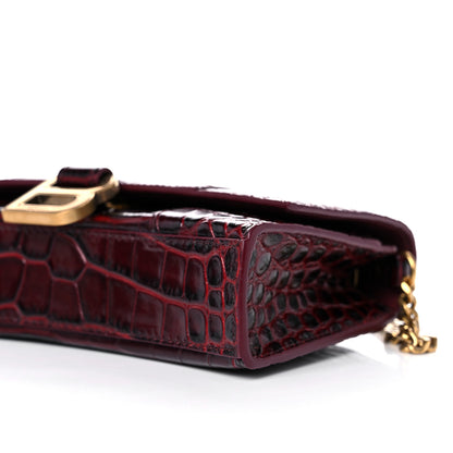 Balenciaga Shiny Calfskin Crocodile Embossed Hourglass Chain Bag Dark Red 8 of 9