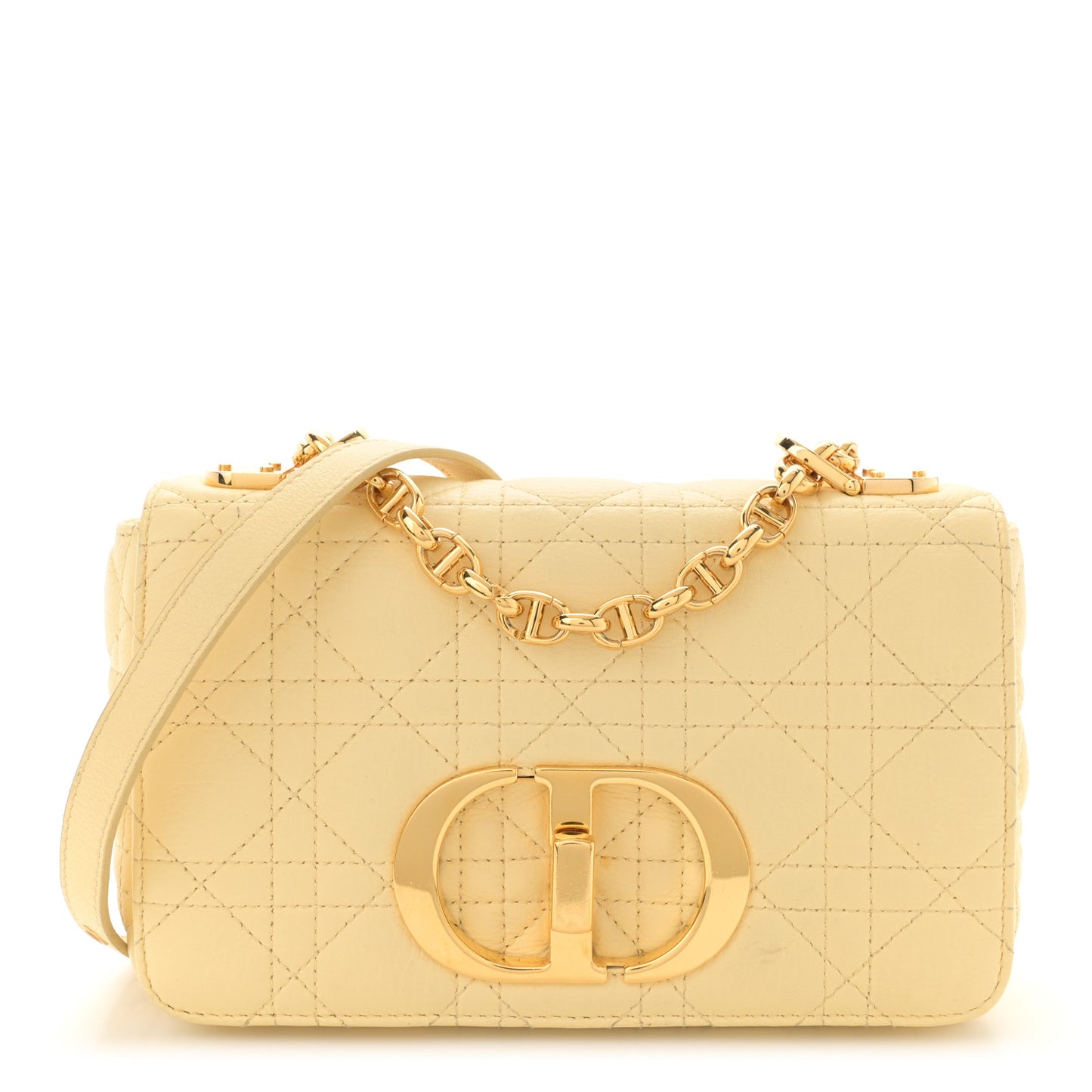 Calfskin Cannage Small Caro Bag Pale Yellow