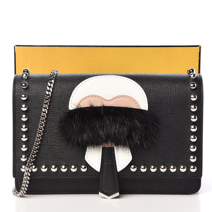 Fendi Vitello Elite Mink Fur Studded Karlito Tube Wallet on Chain Black 10 of 10