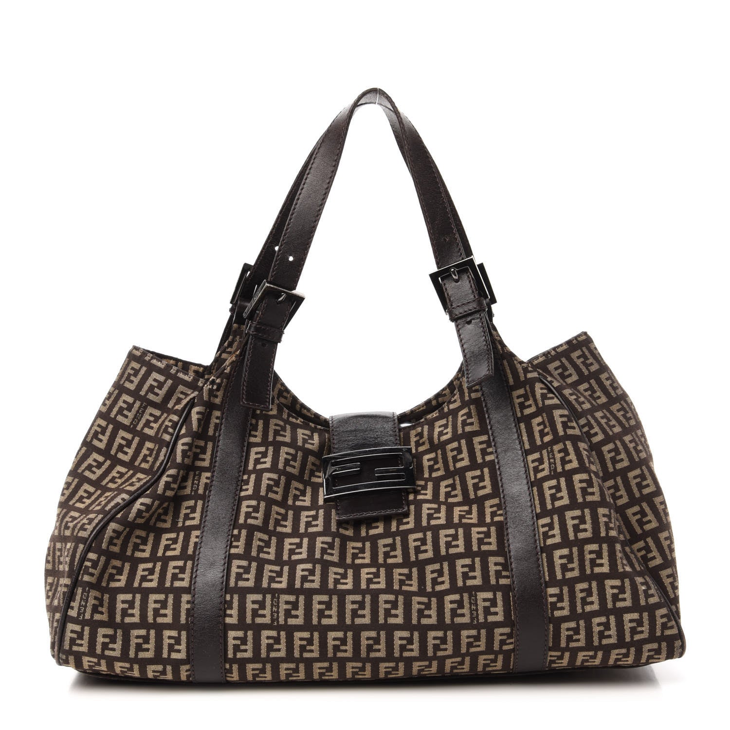 Fendi Zucchino Vitello Shoulder Bag Testa di Moro Beige 1 of 13