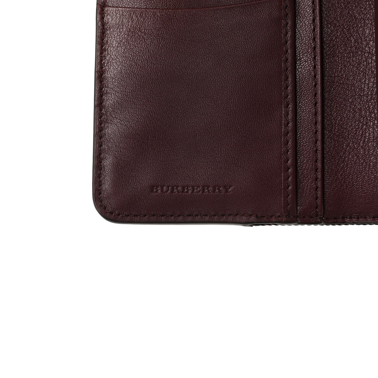 Burberry Calfskin House Check Compact Wallet Burgundy 7 of 9