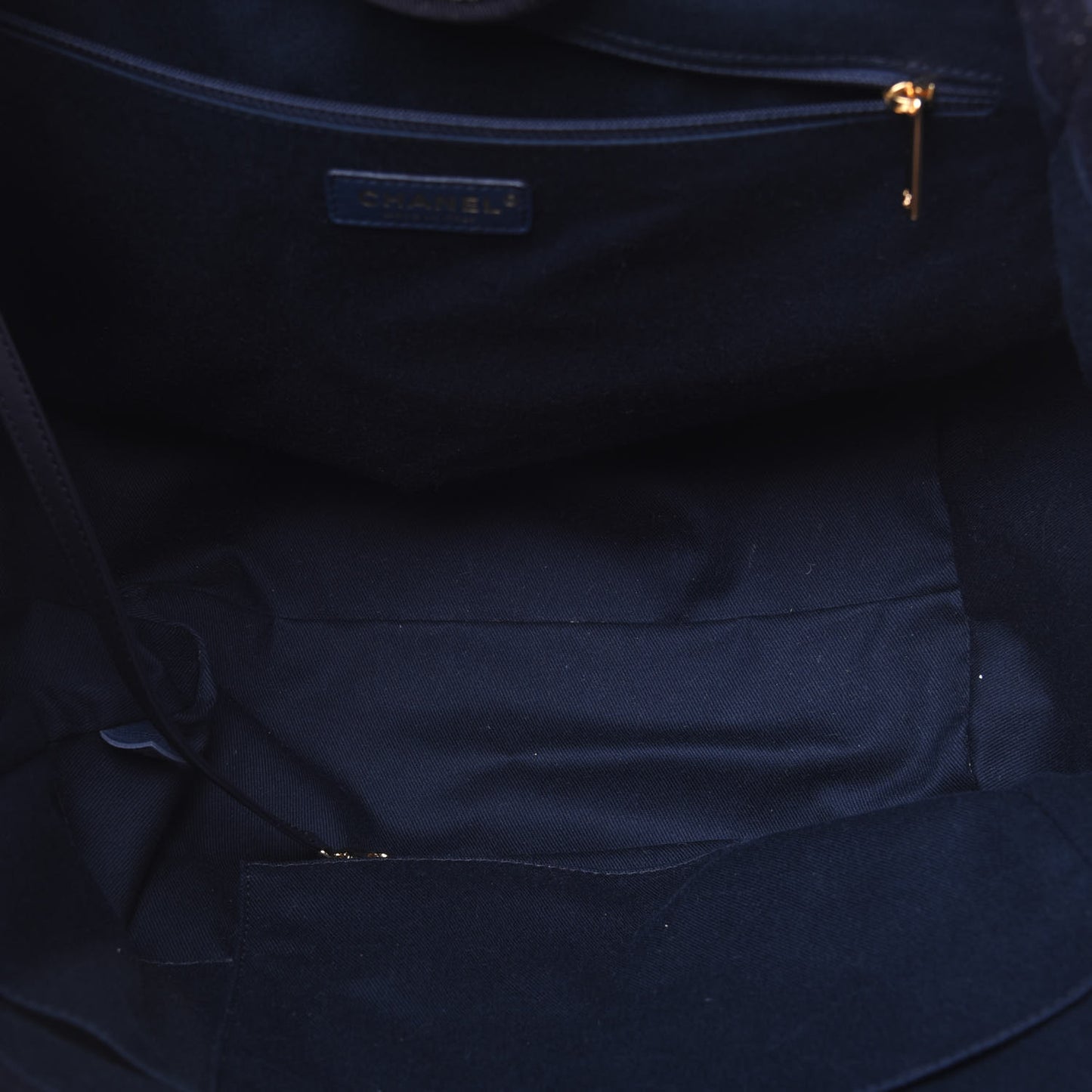 Lurex Canvas Medium Deauville Tote Navy Blue Gold