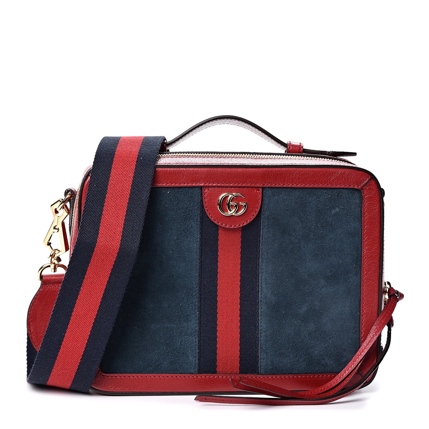 Suede Calfskin Web Small Ophidia Top Handle Shoulder Bag New Blue Romantic Cherry