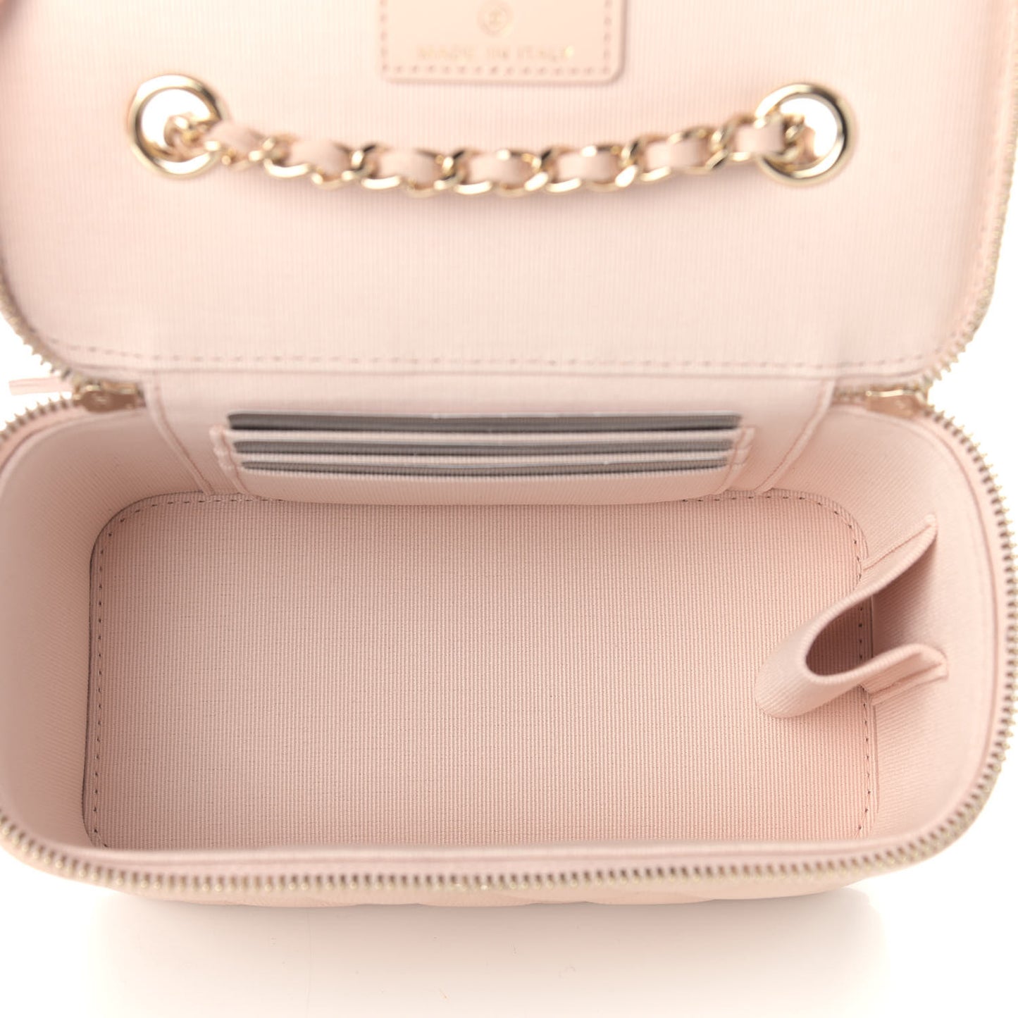 Caviar Quilted Small Vanity Case With Chain Light Beige
