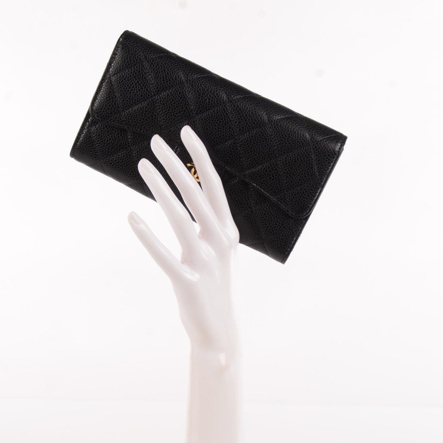 Caviar Quilted Large Flap Wallet Black