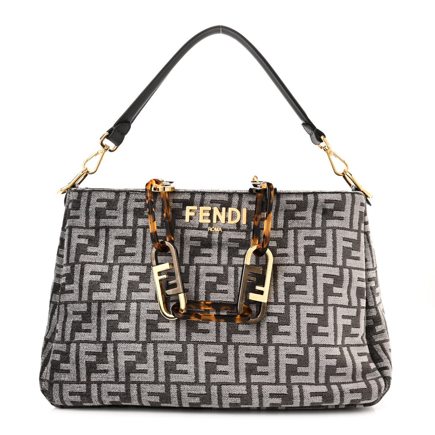 Chenille Vitello Seta Plexiglass FF Fendi O'Lock Zipper Anthracite Asfalto