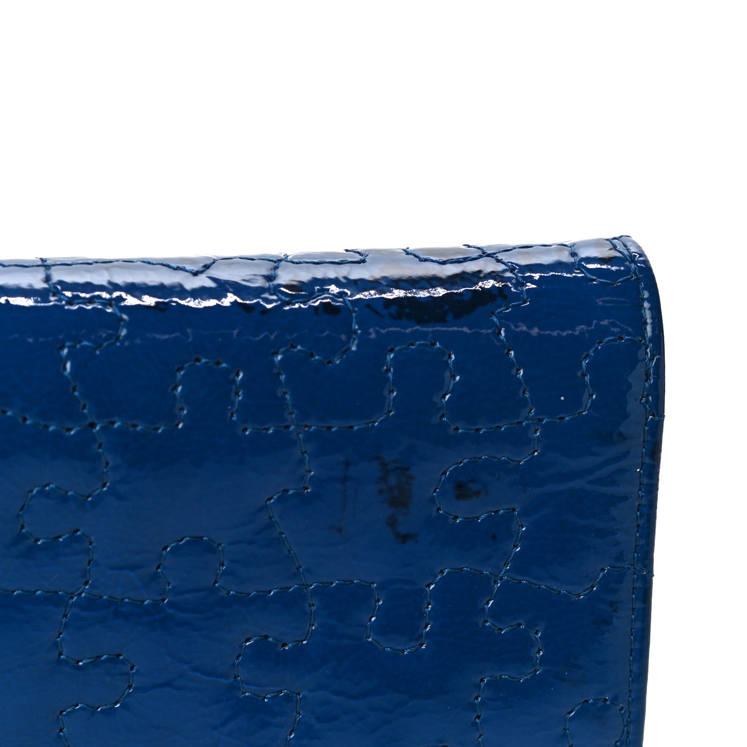 Chanel Crackled Patent Calfskin Puzzle Reissue Wallet On Chain WOC Blue 12 of 15