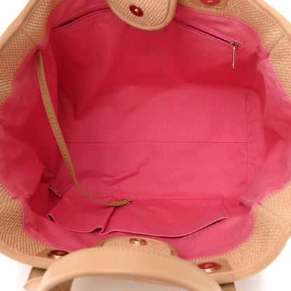 Chanel Straw Raffia Calfskin Striped Medium Deauville Tote Black Beige Ivory 5 of 16