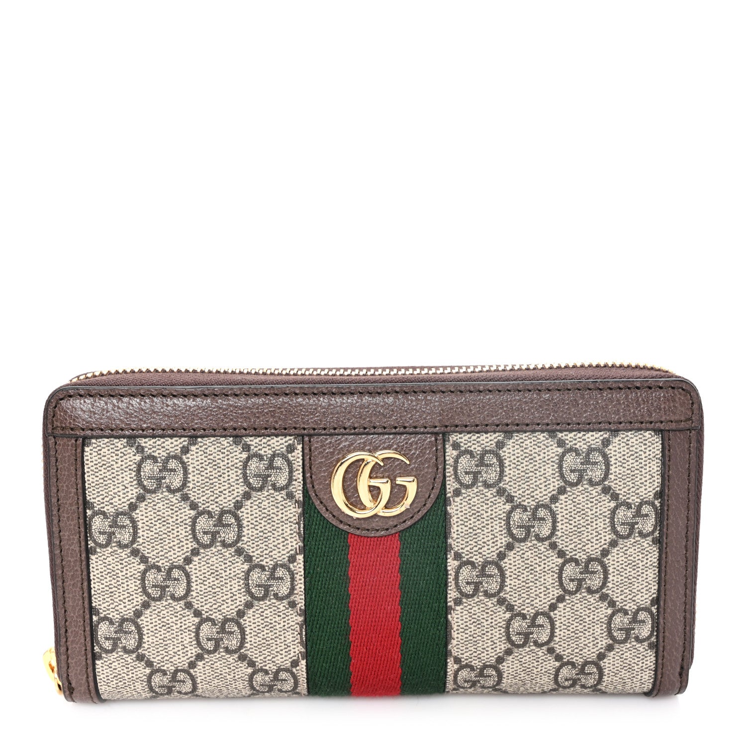 Gucci GG Supreme Monogram Web Ophidia Zip Around Wallet Brown 1 of 7