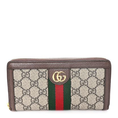 Gucci GG Supreme Monogram Web Ophidia Zip Around Wallet Brown 1 of 7