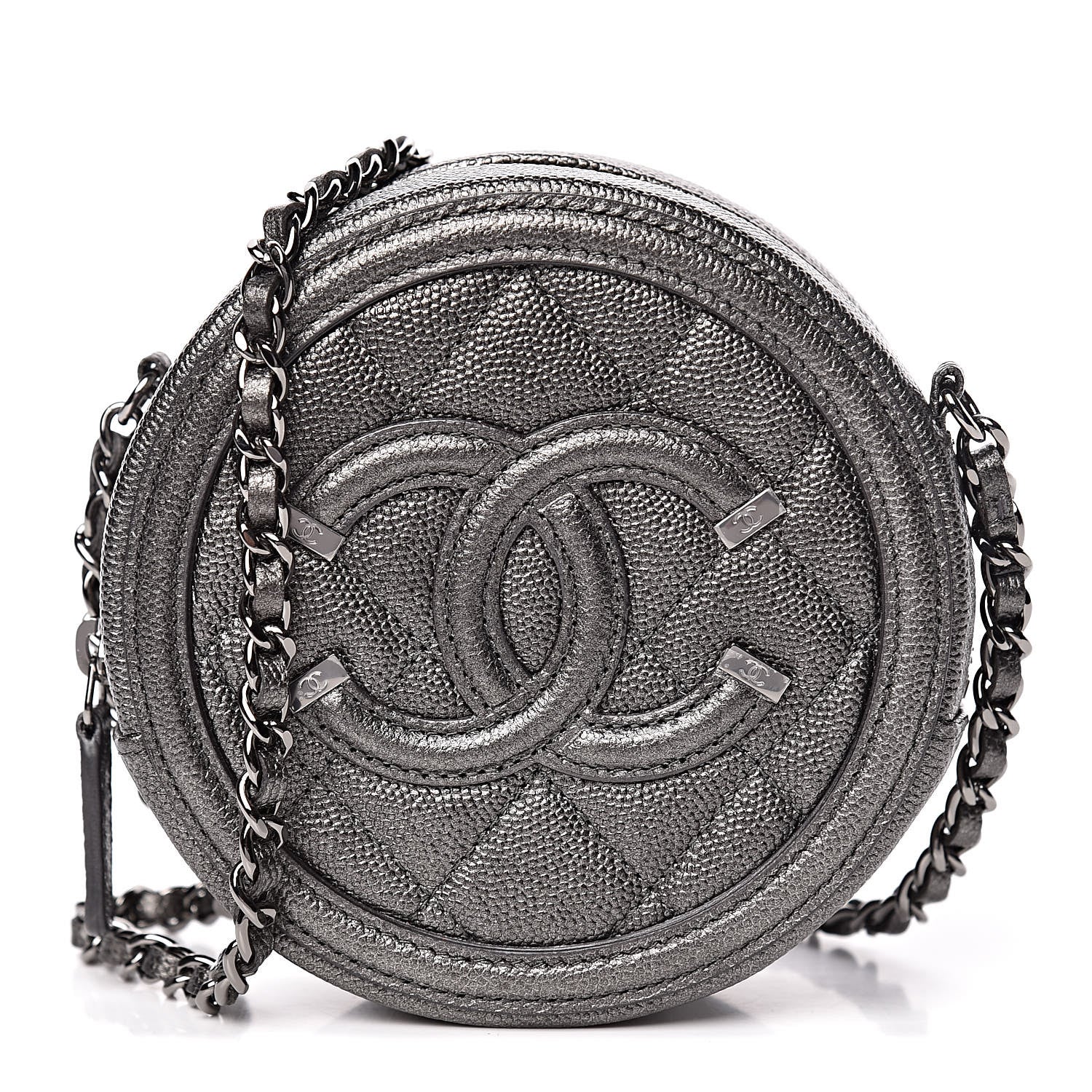 Chanel Metallic Caviar Quilted Round Filigree Crossbody Dark Silver 1 of 11