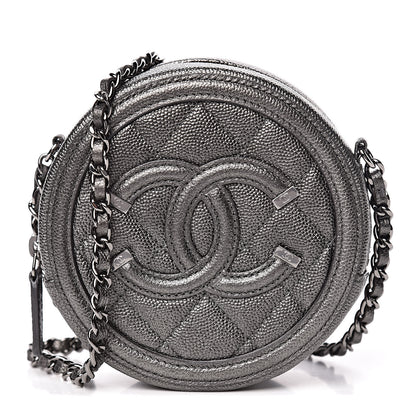 Chanel Metallic Caviar Quilted Round Filigree Crossbody Dark Silver 1 of 11