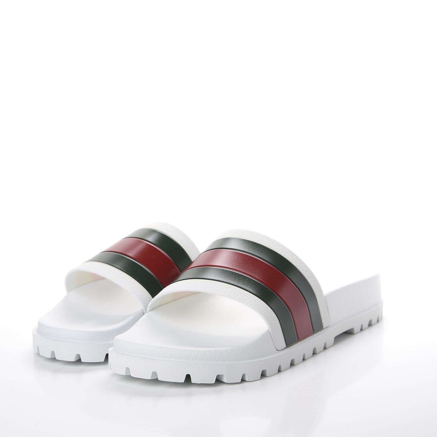 Gucci Rubber Web Mens Lug Sole Slide Sandals 9 Great White Green Red 2 of 10