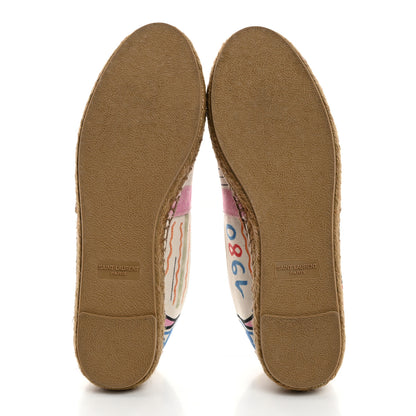 Saint Laurent Canvas Love Print Elba Logo Embroidered Espadrilles 38 Multicolor 5 of 9