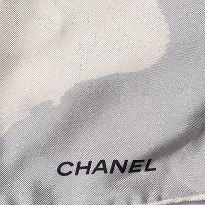 Chanel Silk Camellia Flower Square Scarf Grey 4 of 5