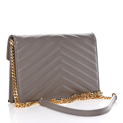 Saint Laurent Grain De Poudre Matelasse Chevron Monogram Chain Wallet Fog 3 of 15