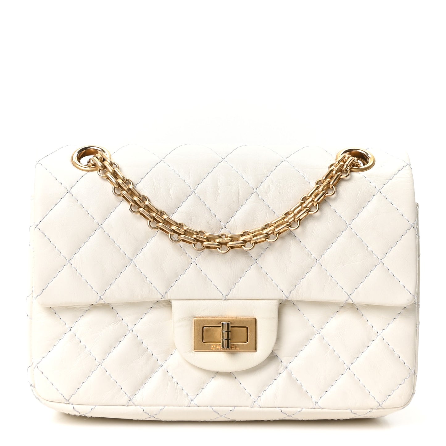 Aged Calfskin Quilted 2.55 Reissue Mini Flap White