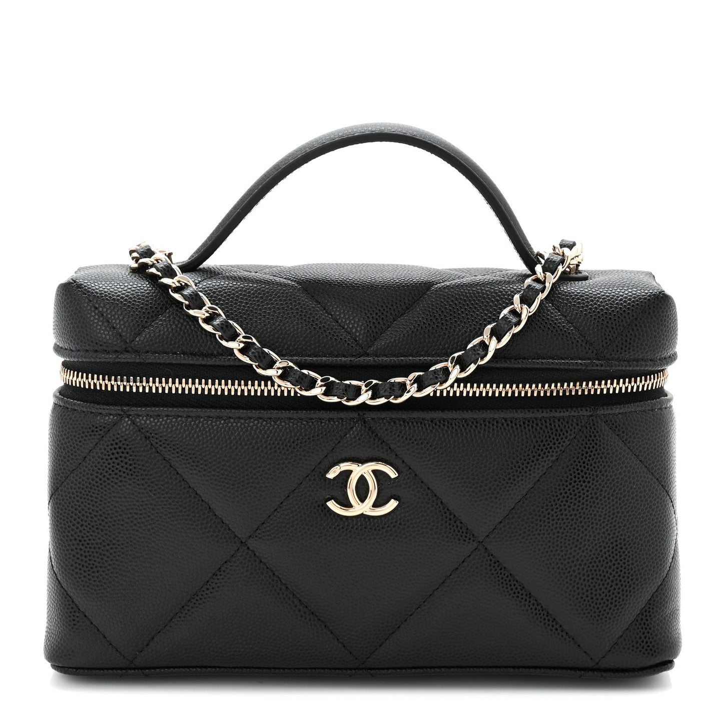 Caviar Quilted Top Handle Slim Vanity With Chain Black