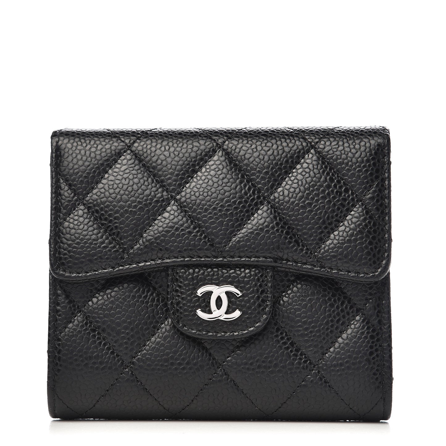 Caviar Quilted Compact Flap Wallet Black