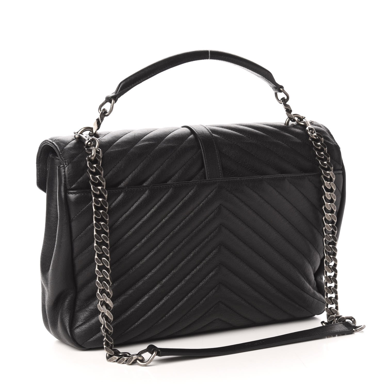 Saint Laurent Sheepskin Matelasse Chevron Monogram Large College Satchel Black 3 of 10