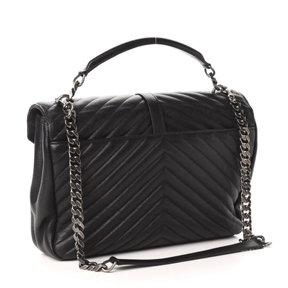Saint Laurent Sheepskin Matelasse Chevron Monogram Large College Satchel Black 3 of 10