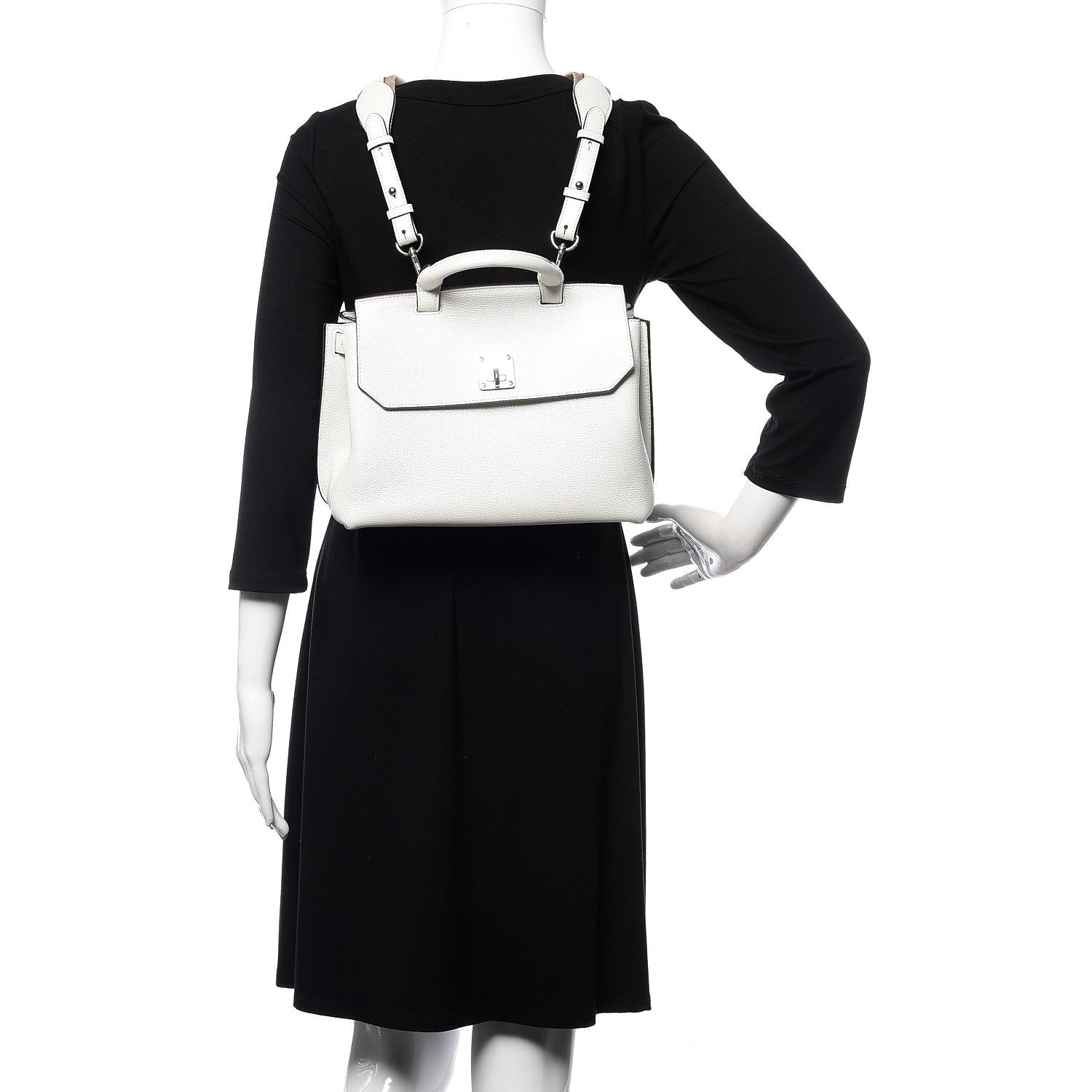MCM Grained Calfskin Medium Milla Convertible Backpack White Flake 2 of 9