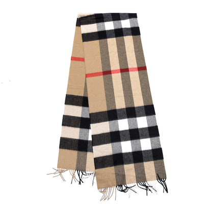 Burberry Cashmere Mega Check Fringe Scarf Camel 2 of 4