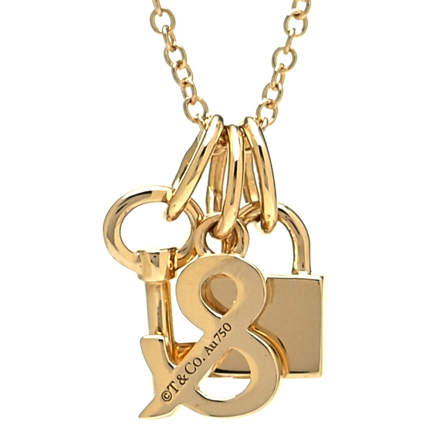 Tiffany 18K Yellow Gold Lock and Key Pendant Necklace 3 of 7