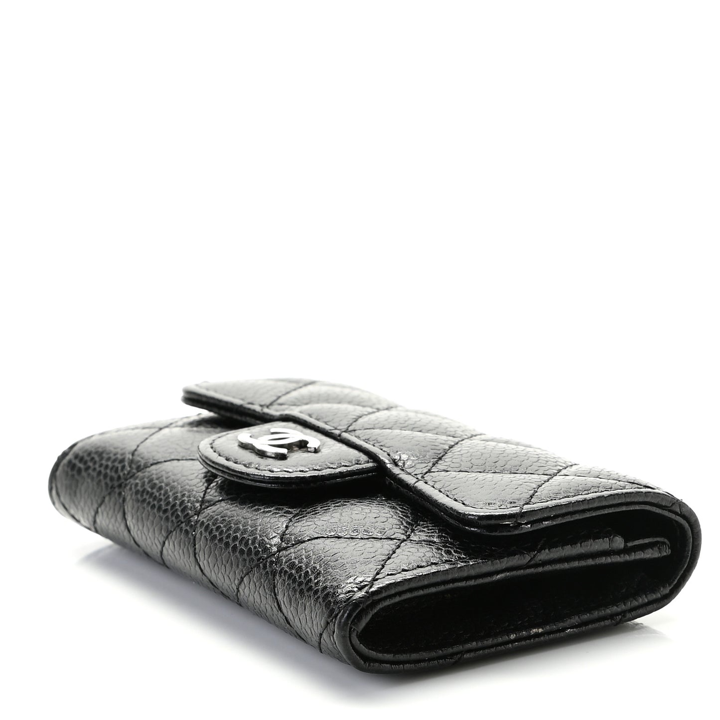 Caviar Quilted Flap Card Holder Black