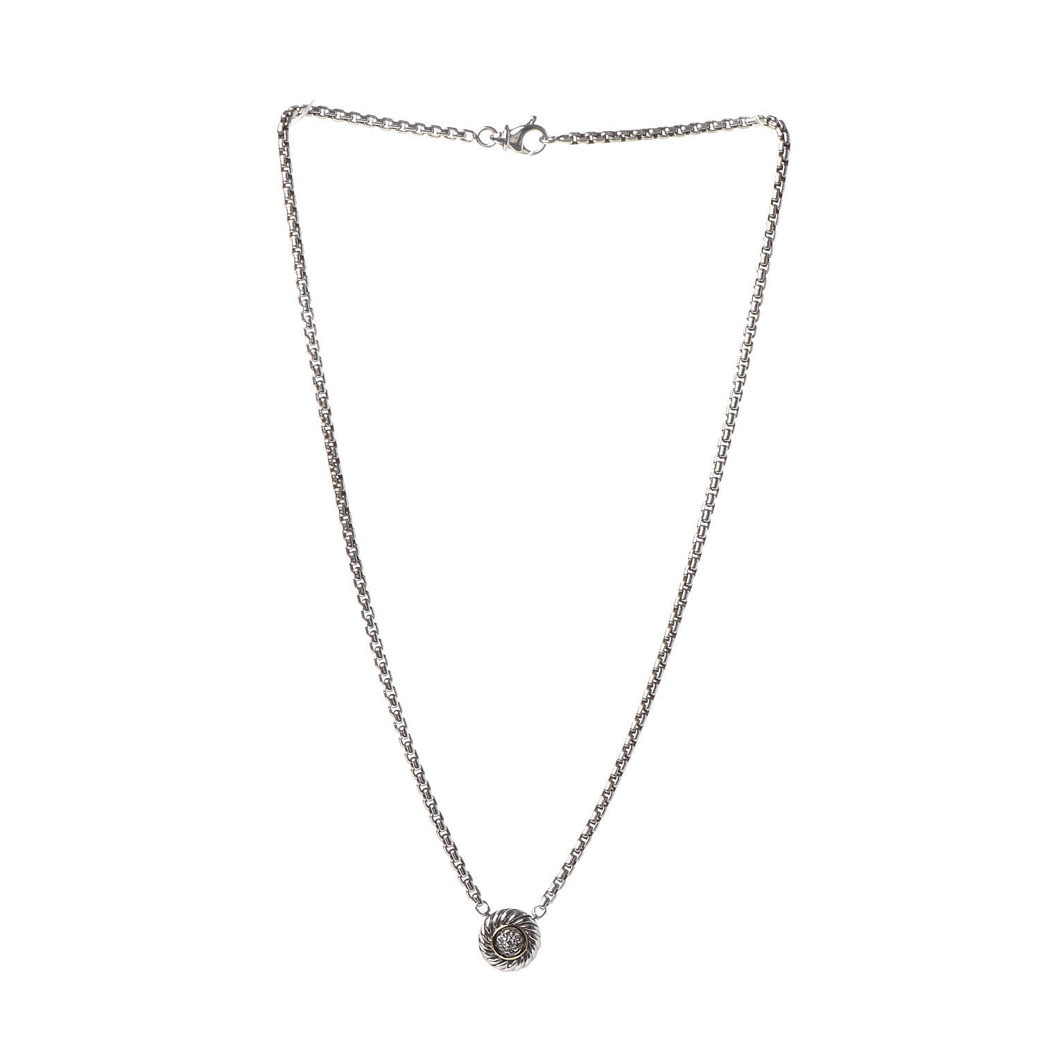 David Yurman Sterling Silver 18K Yellow Gold Diamond 12mm Pave Cookie Necklace 3 of 6
