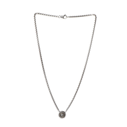 David Yurman Sterling Silver 18K Yellow Gold Diamond 12mm Pave Cookie Necklace 3 of 6