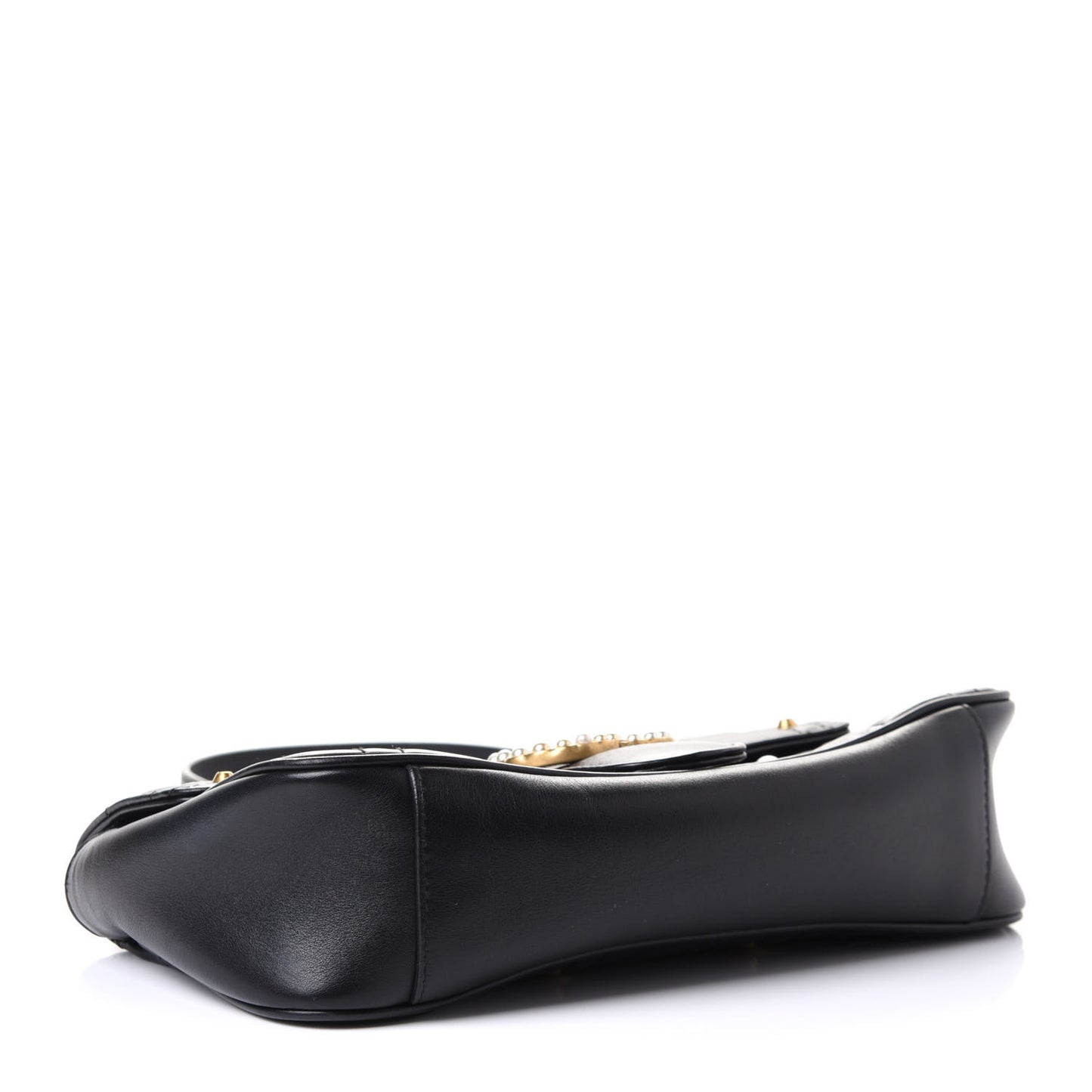 Calfskin Matelasse Studded Small Pearly GG Marmont Shoulder Bag Black