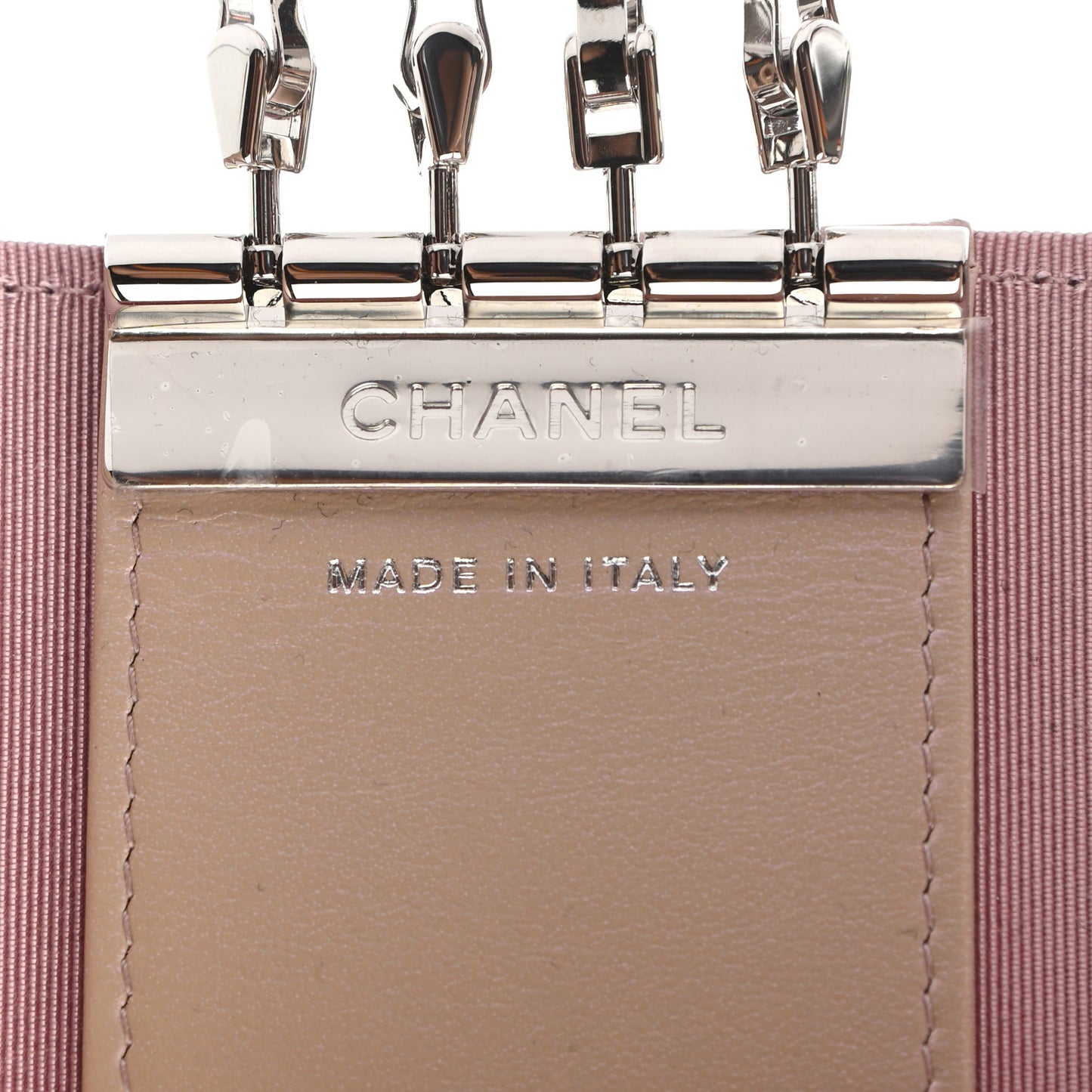 Iridescent Calfskin Quilted Classic 4 Key Holder Wallet Pink