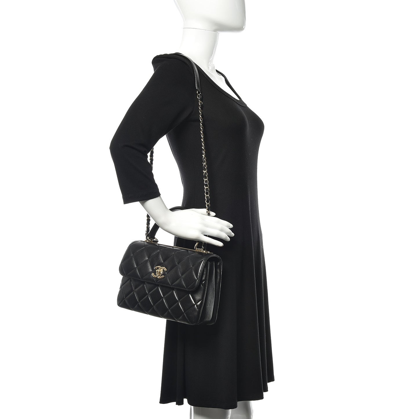 Lambskin Quilted Small Trendy CC Dual Handle Flap Bag Black