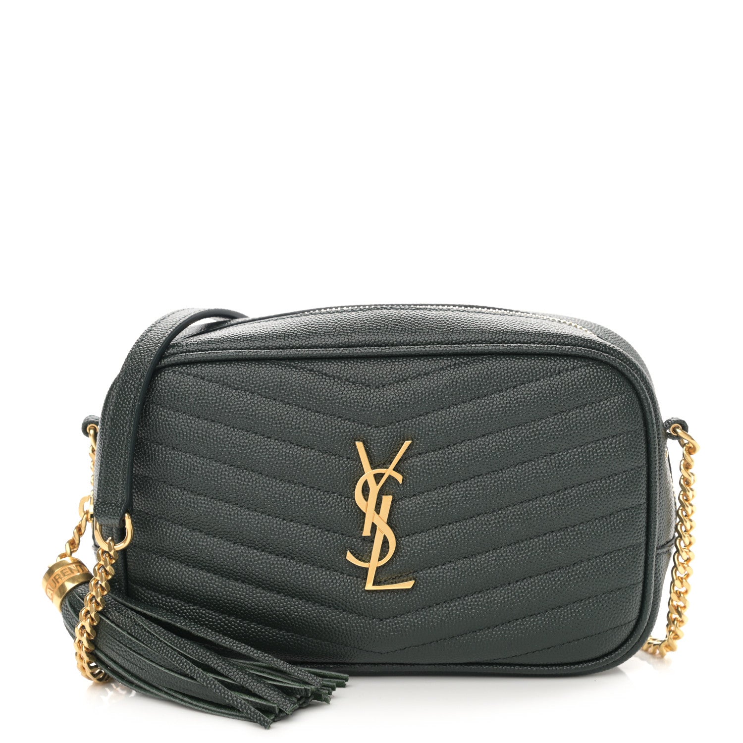 Saint Laurent Grain De Poudre Matelasse Monogram Mini Lou Camera Bag New Vert Fonce 1 of 10